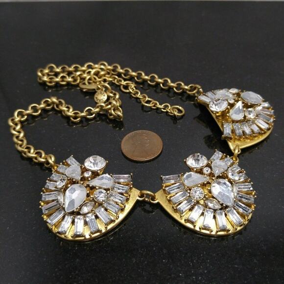 J Crew Clear Rhinestone Gold Tone Necklace, Three Jeweled Pendants, 21 Inches - Picture 5 of 8